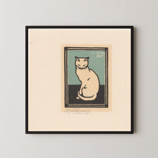 Julie de Graag — Seated Cat with Closed Eyes | Woodcut Print