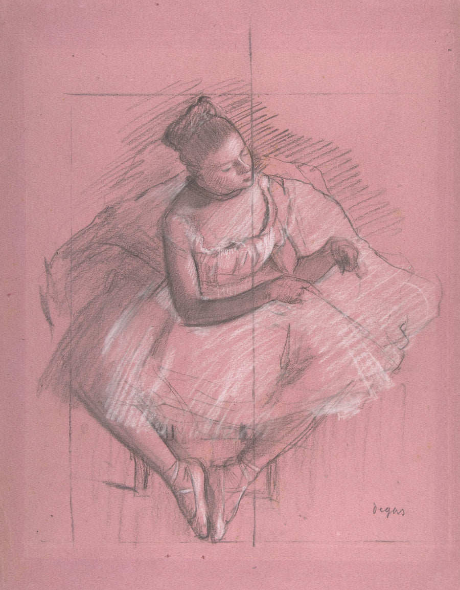 Edgar Degas — Seated Dancer (Study on Pink Paper) | Fine Art Print shown to scale on a wall above a sofa