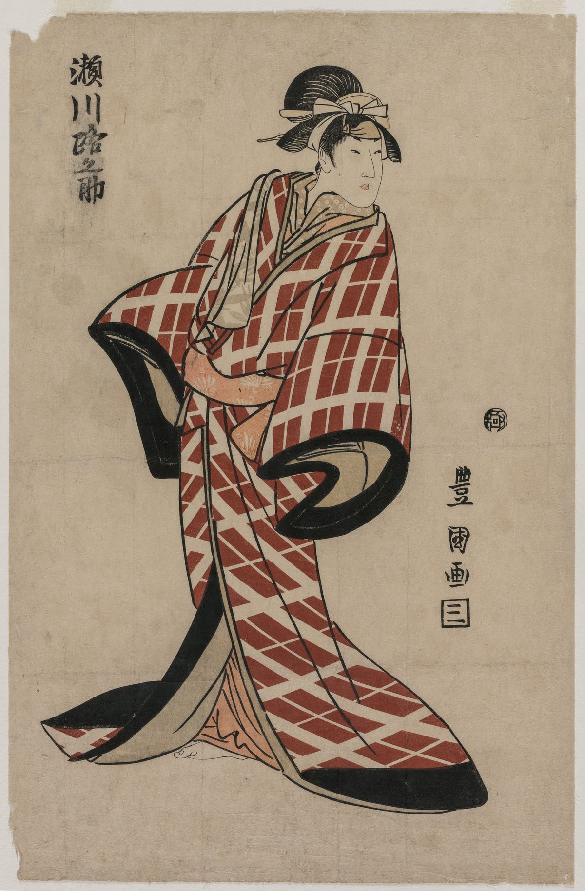 Utagawa Toyokuni — Segawa Michinosuke Wearing a Padded Plaid Robe | Japanese Woodblock Print (Ukiyo-e)