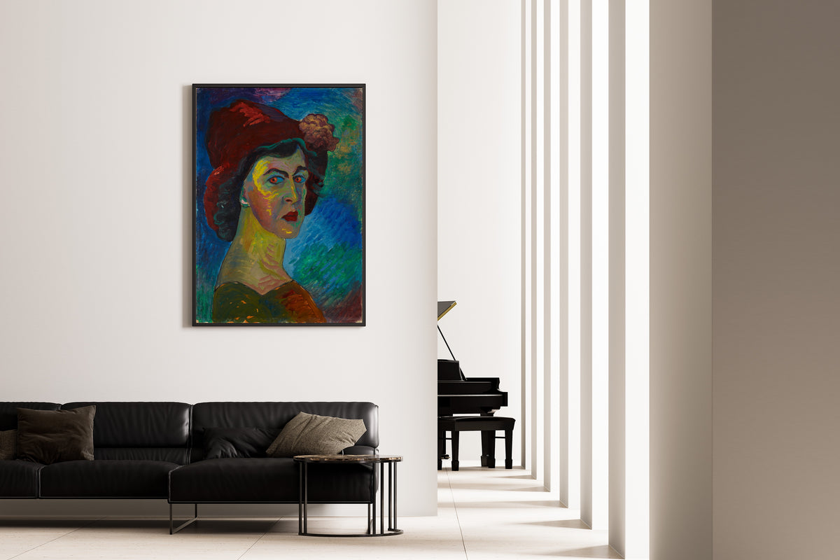 Self-Portrait I by Marianne von Werefkin — framed on the wall of a minimal living room