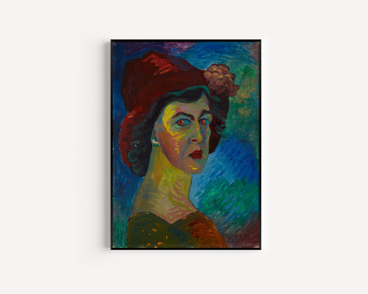 Self-Portrait I by Marianne von Werefkin — in a slim black frame on a plain white wall