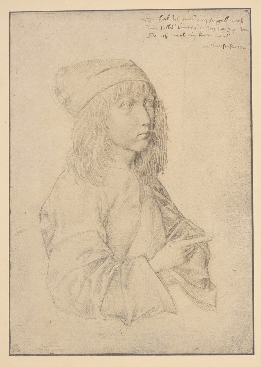 Albrecht Dürer — Self-Portrait at Thirteen | Fine Art Print shown to scale on a wall above a sofa