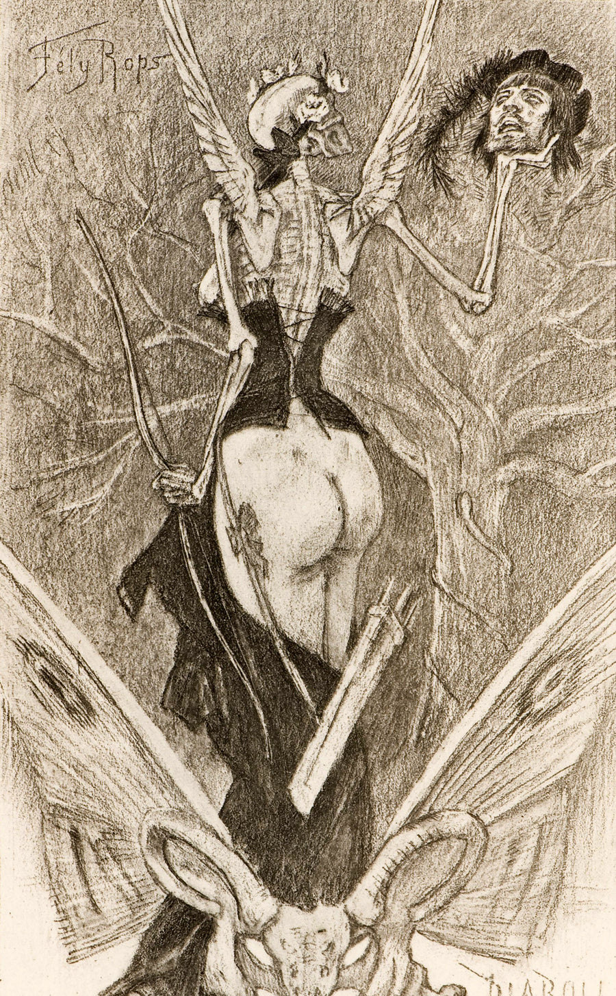 Félicien Rops — Sentimental Initiation | Etching Print shown to scale on a wall above a sofa