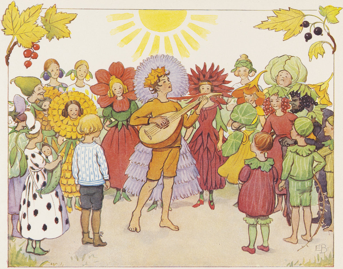 Elsa Beskow — September Sings His Autumn Song to the Garden | Book Illustration Print