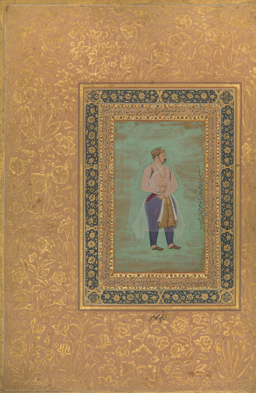Manohar — Shah Jahan Album: Portrait of Prince Danyal | Mughal Painting Art Print shown to scale on a wall above a sofa