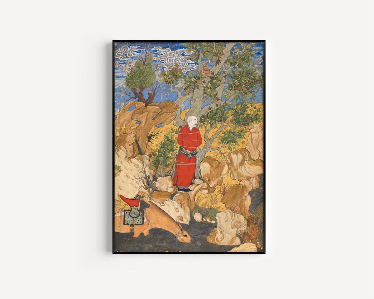 Sadiqi Bek — Shahnama: Aulad Tied to a Plane Tree | Persian Miniature Art Print