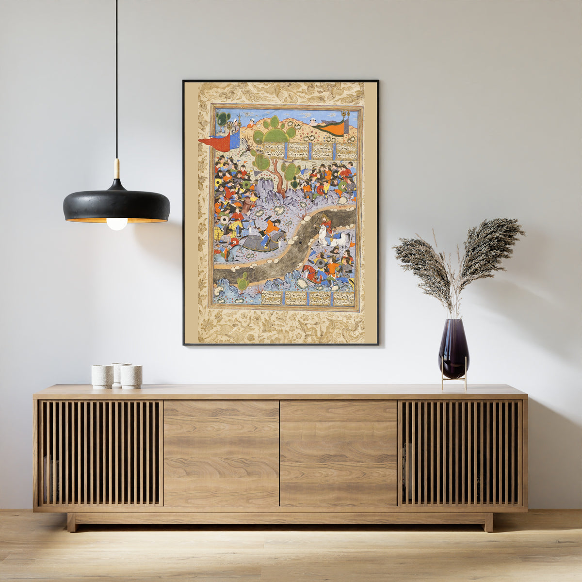 Shahnama: The Night Attack of Bahram Chubina on the Army of Khusraw Parvis | Persian Miniature Art Print