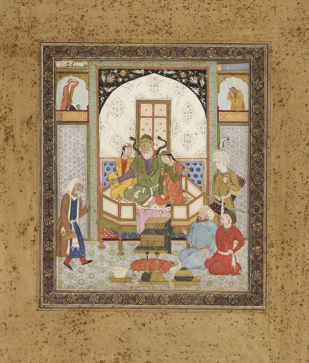 Shahnama: Zahhak Enthroned with the Two Daughters of Jamshid | Persian Miniature Art Print