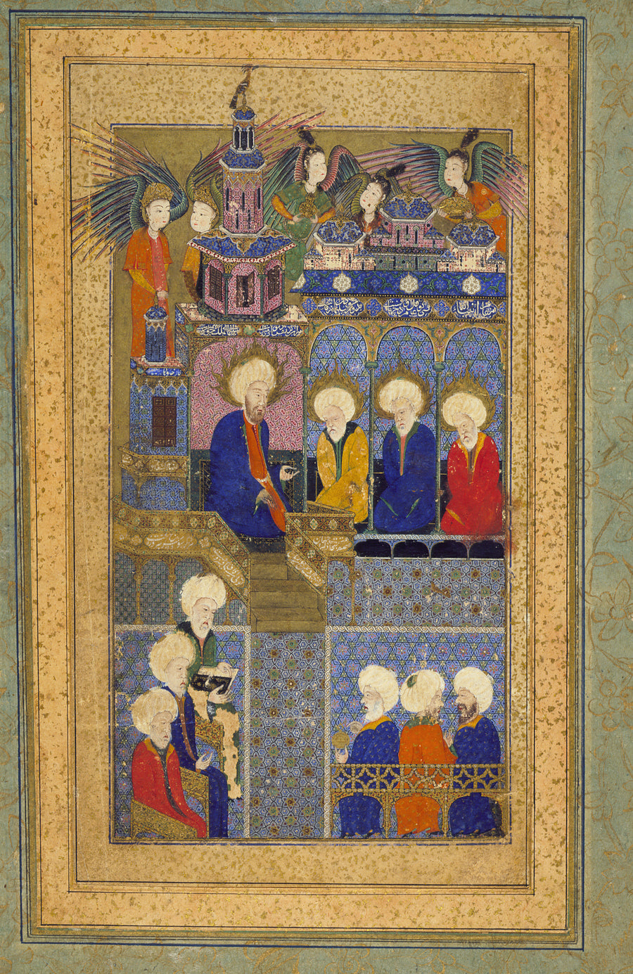 Shahnama-i al-i Osman: Sultan Suleyman in the Guise of King Solomon | Ottoman Miniature Art Print shown to scale on a wall above a sofa