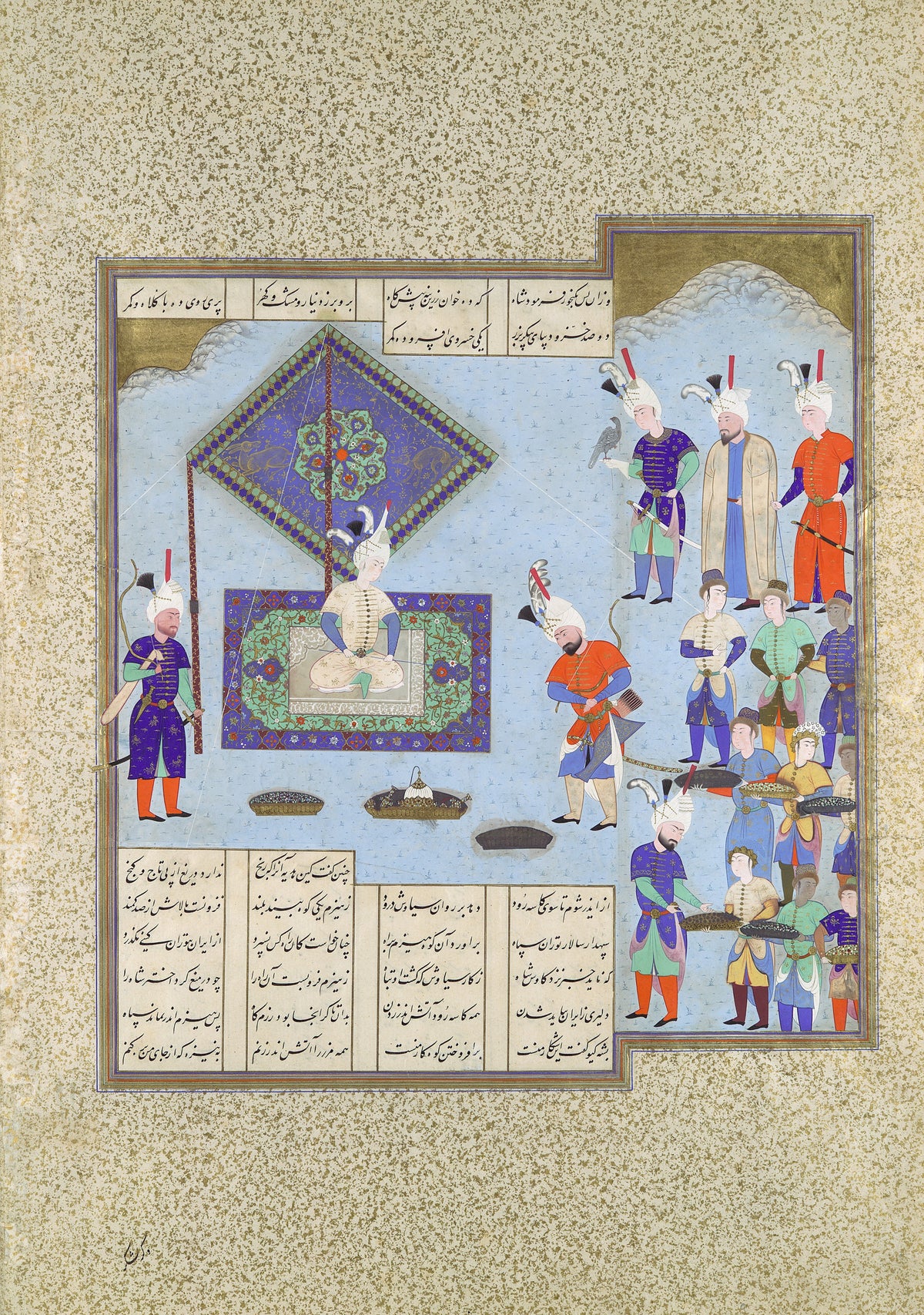 Aqa Mirak (attributed) — Shahnama of Shah Tahmasp: Kai Khusrau's War Prizes Are Pledged | Persian Miniature Art Print