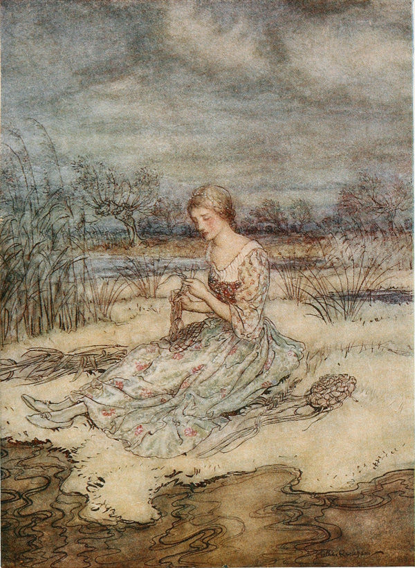 Arthur Rackham — She Sate Down and Plaited Herself an Overall of Rushes and a Cap to Match | Fairy Tale Illustration Print