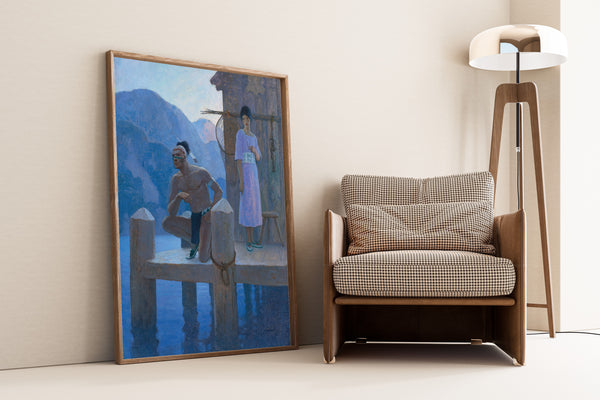 N. C. Wyeth — She found Chingachgook studying the shores of the lake, the mountains, and the heavens | Illustration Art Print