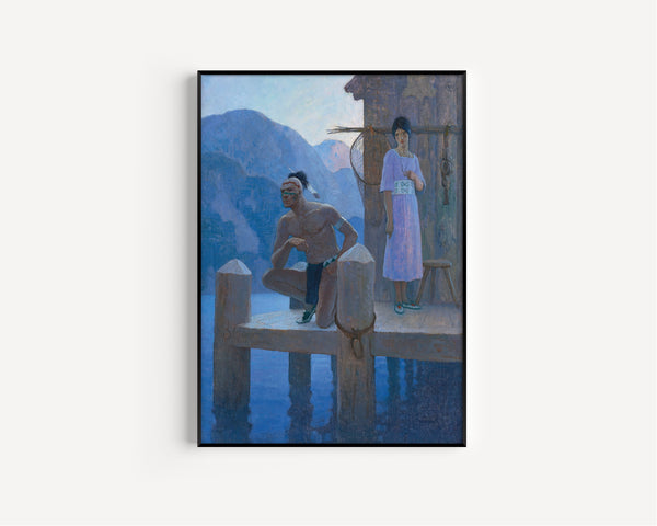 N. C. Wyeth — She found Chingachgook studying the shores of the lake, the mountains, and the heavens | Illustration Art Print