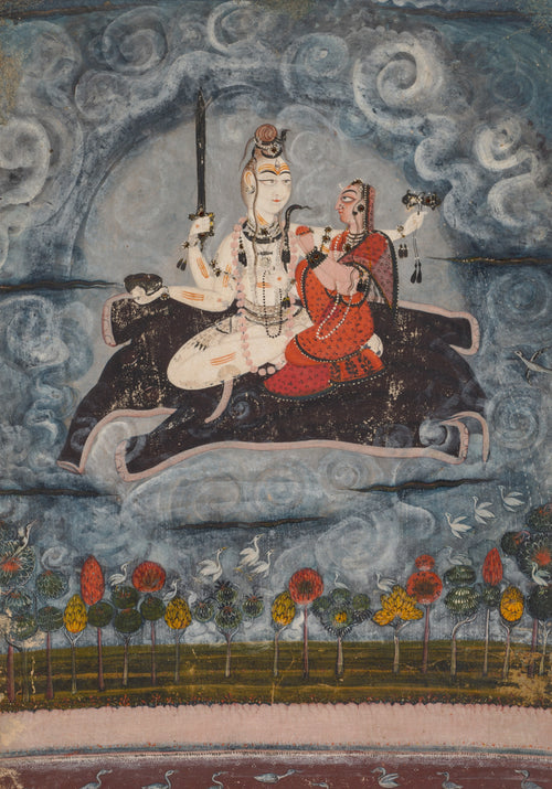 Pahari school — Shiva and Devi on Gajasura's Hide | Indian Miniature Painting Print