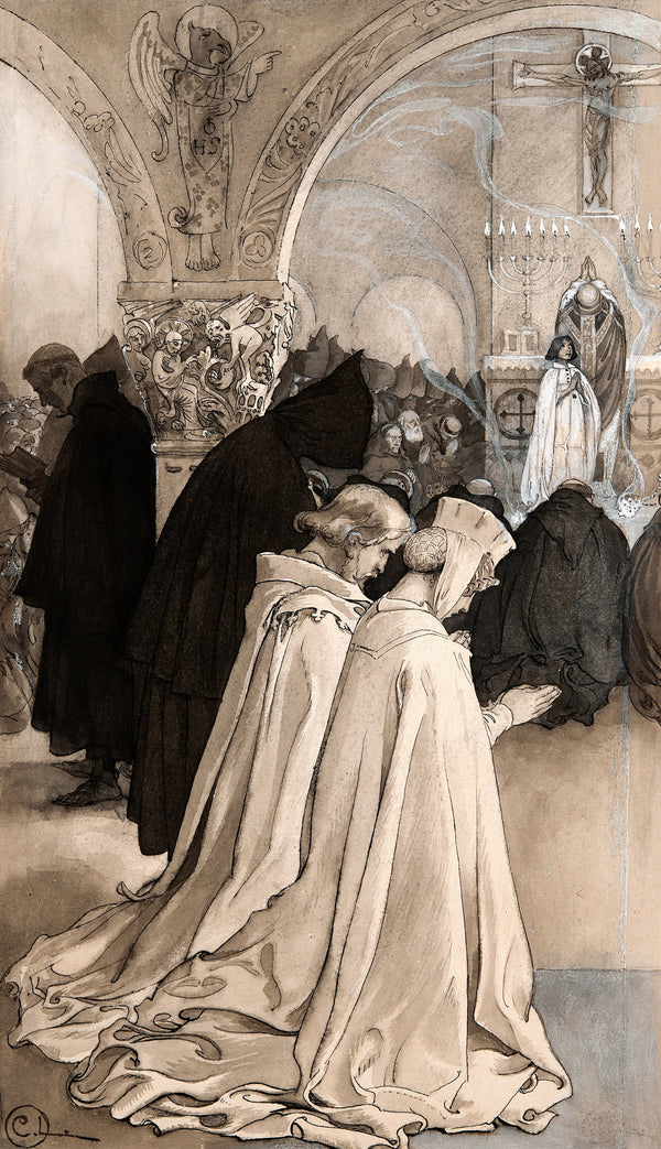 Carl Larsson — Singoalla: Kneeling at Mass | Illustration Art Print