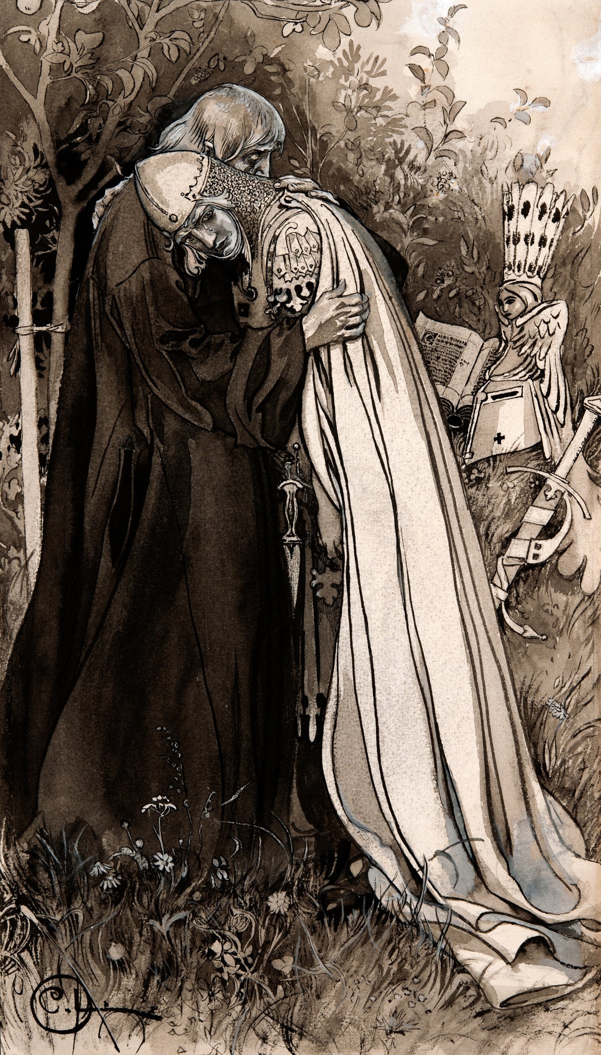 Carl Larsson — Singoalla: The Embrace beside the Angel | Illustration Art Print