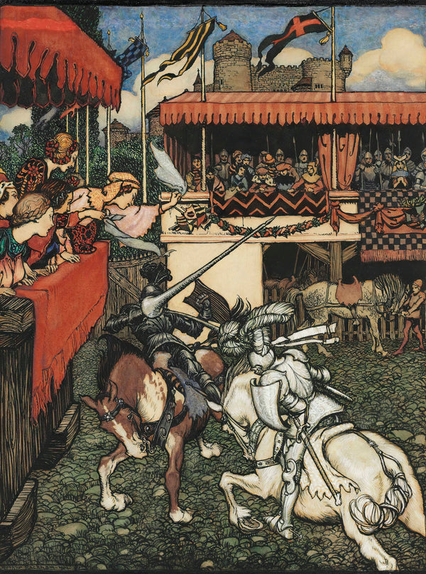 Arthur Rackham — Sir Tristram Defeats Sir Palamedes in Ireland | Fairy Tale Illustration Print