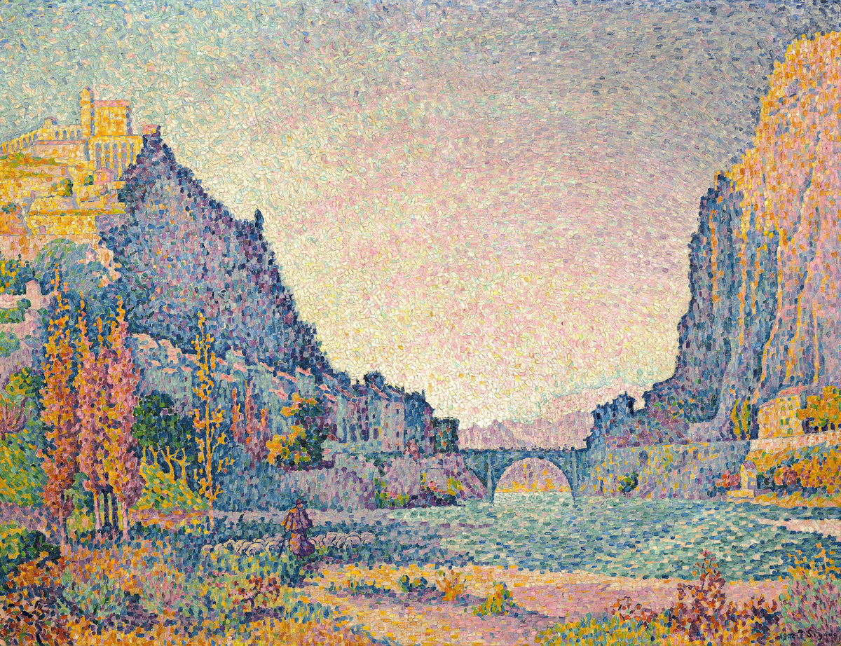 Sisteron by Paul Signac — A river gorge between violet cliffs, a shepherd and his flock below
