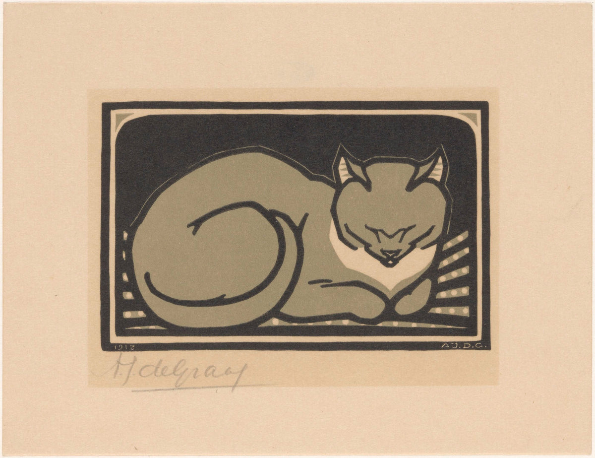 Julie de Graag — Sleeping Cat | Woodcut Print