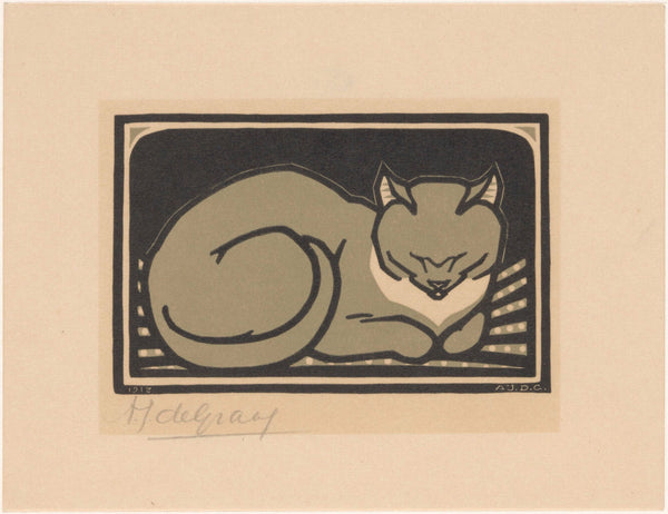 Julie de Graag — Sleeping Cat | Woodcut Print