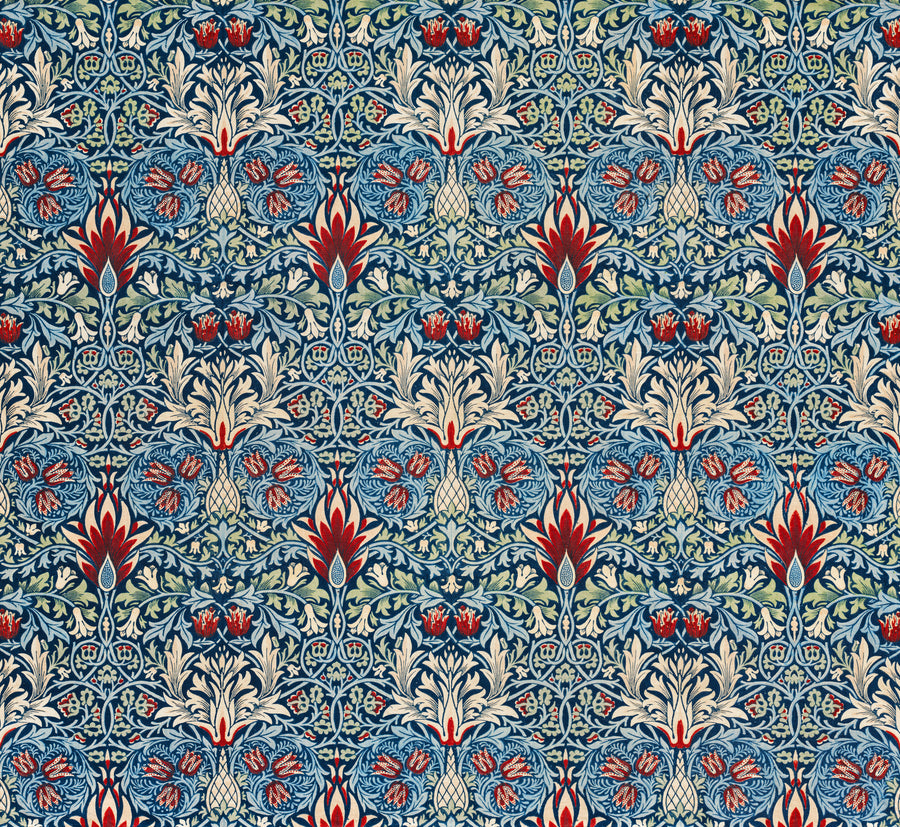 William Morris — Snakeshead | Botanical Art Print shown to scale on a wall above a sofa