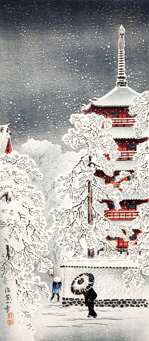 Takahashi Shotei — Snow at Asakusa, Yedo, Musashi Province | Japanese Woodblock Print (Shin Hanga)