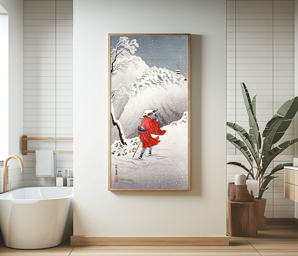 Takahashi Shotei — Snowy Evening on a Mountain Path | Japanese Woodblock Print (Shin Hanga)