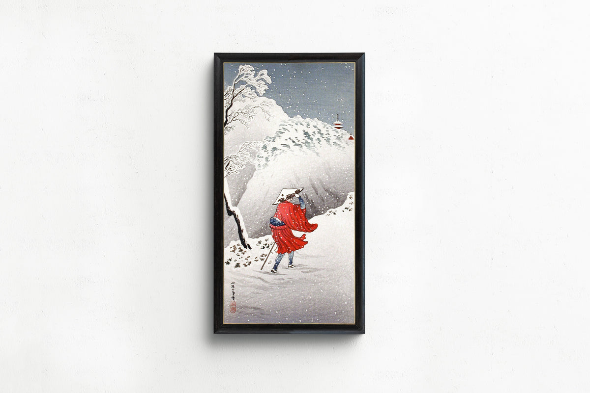 Takahashi Shotei — Snowy Evening on a Mountain Path | Japanese Woodblock Print (Shin Hanga)