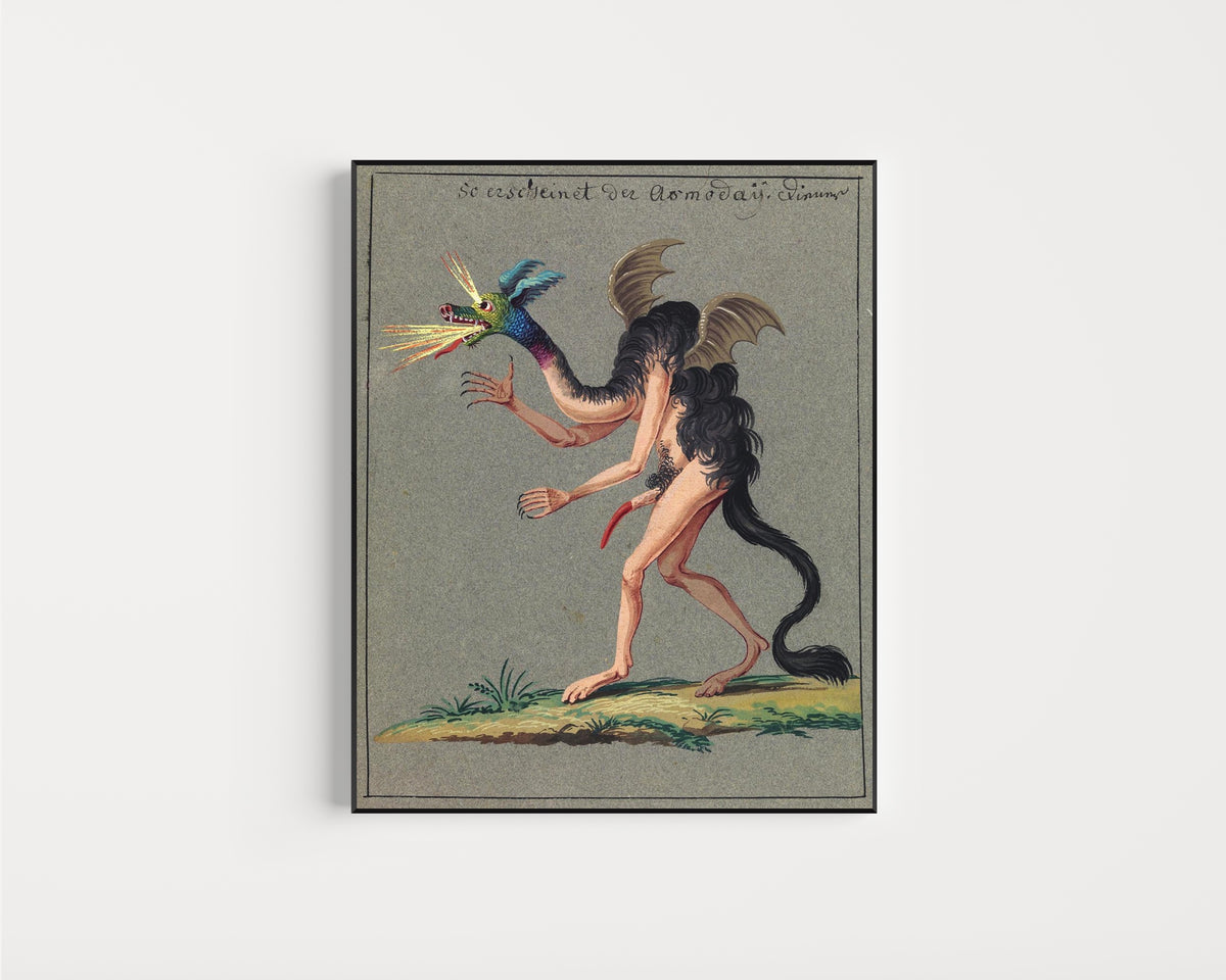 Framed art print of So erscheinet der Asmodai by Unknown artist, in a slim black frame on a plain white wall