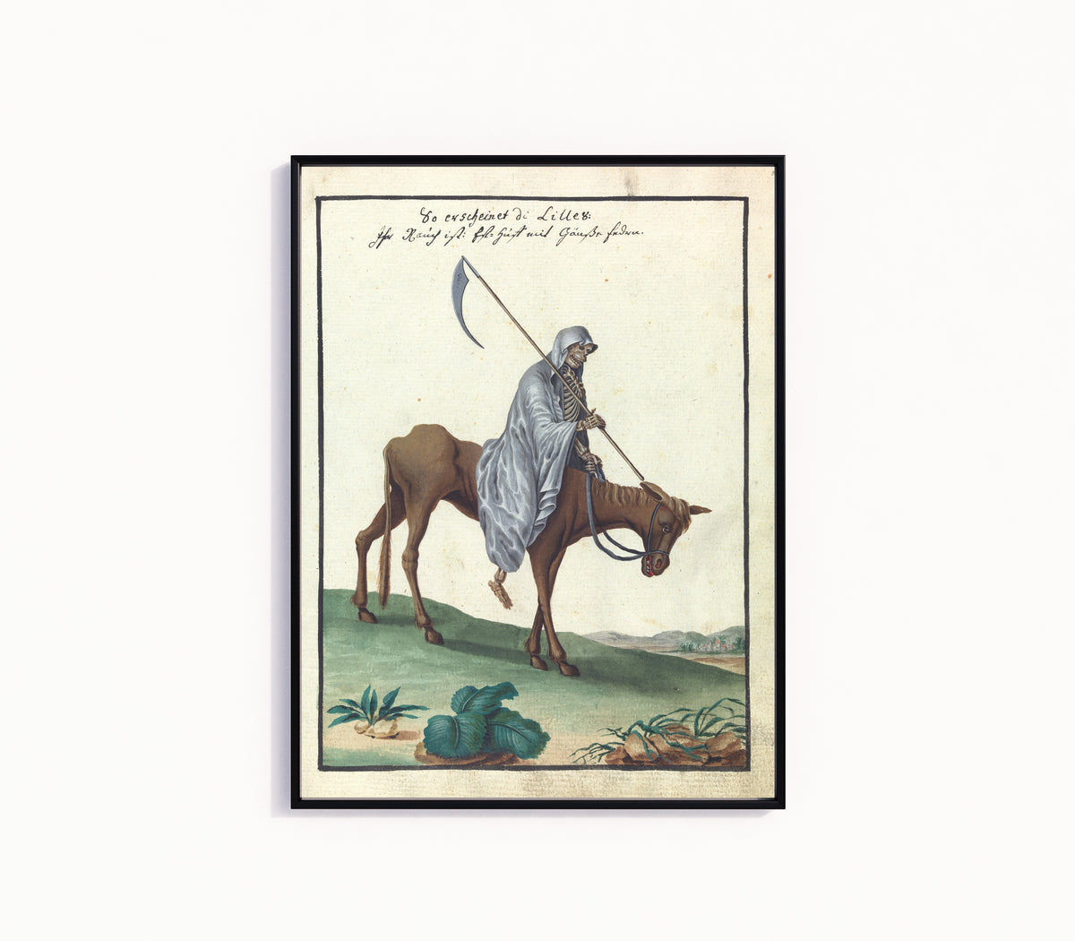 Framed art print of So erscheinet die Lilles by Unknown artist, in a slim black frame on a plain white wall