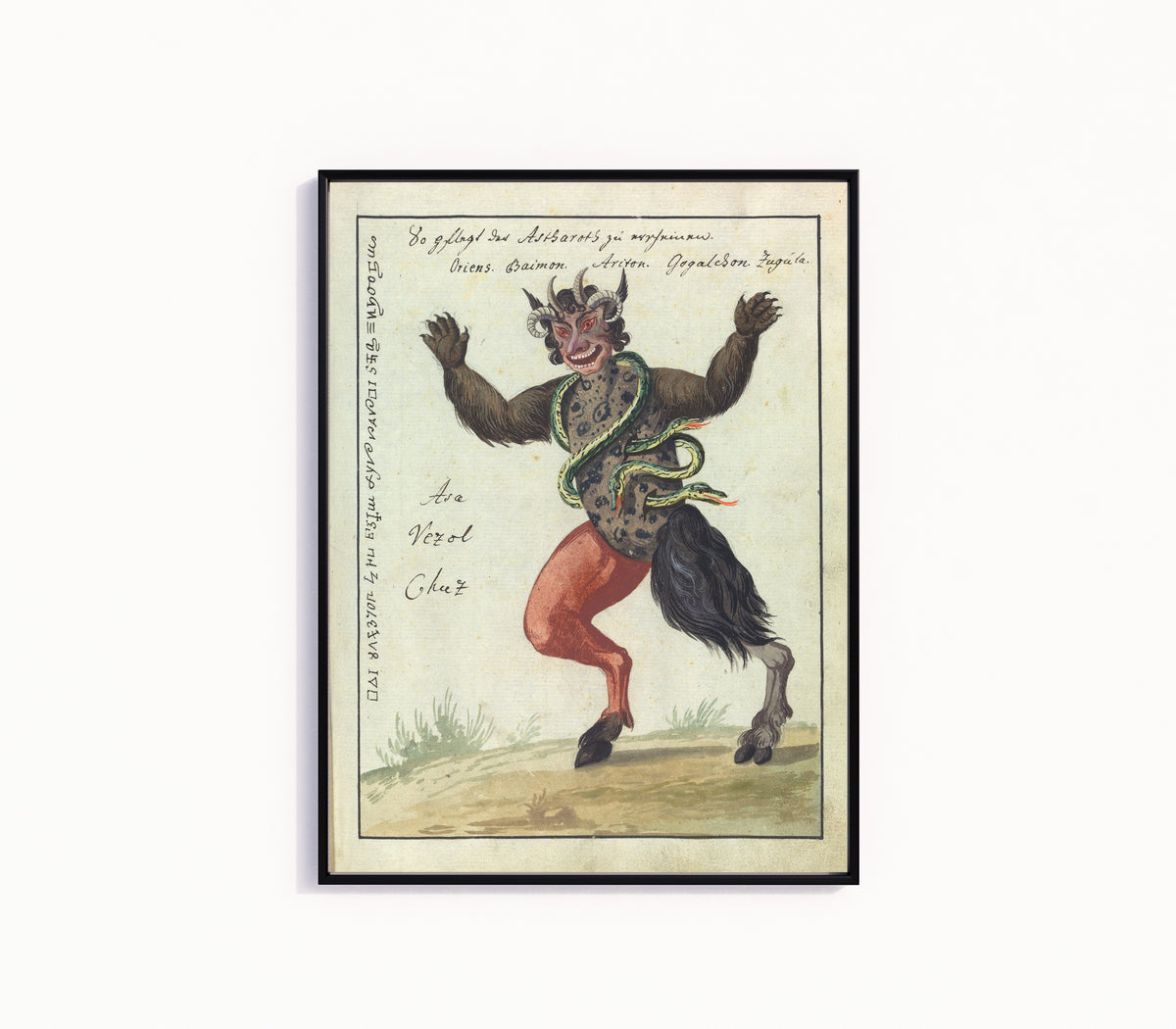 Framed art print of So pflegt der Astharots zu erscheinen by Unknown artist, in a slim black frame on a plain white wall