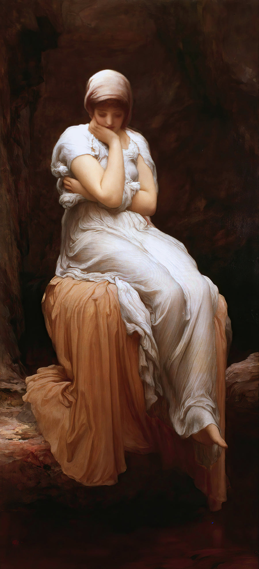 Frederic Leighton — Solitude | Art Print shown to scale on a wall above a sofa
