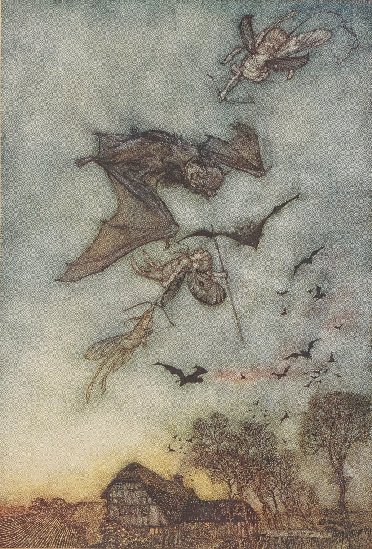 Arthur Rackham — Some War with Rere-Mice for Their Leathern Wings | Shakespeare Illustration Print