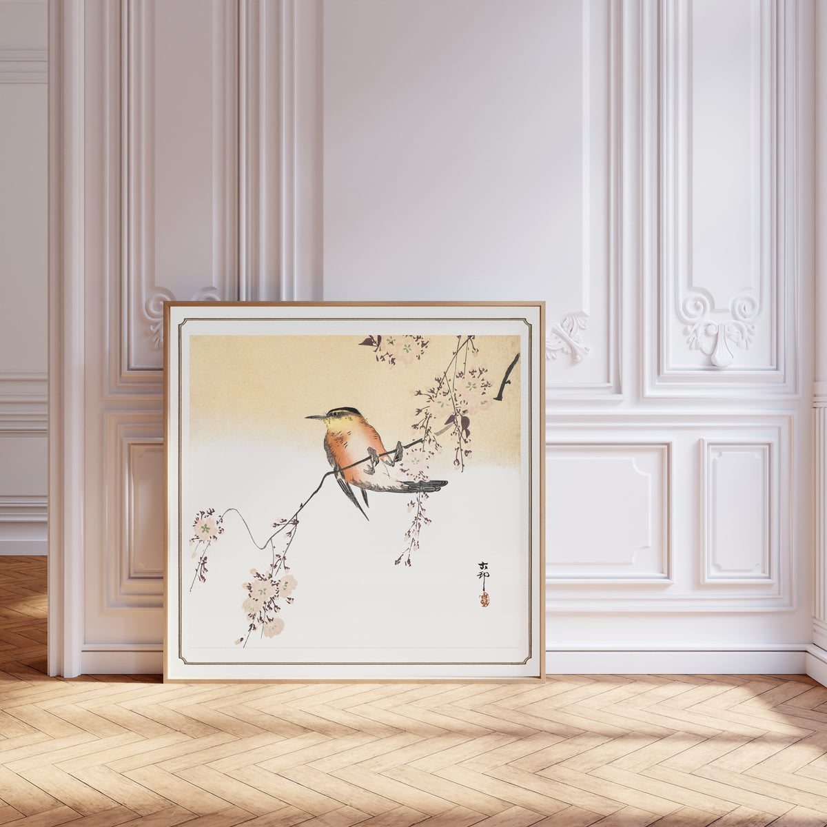 Ohara Koson — Songbird and Blossoming Cherry | Japanese Bird & Flower Woodblock Print