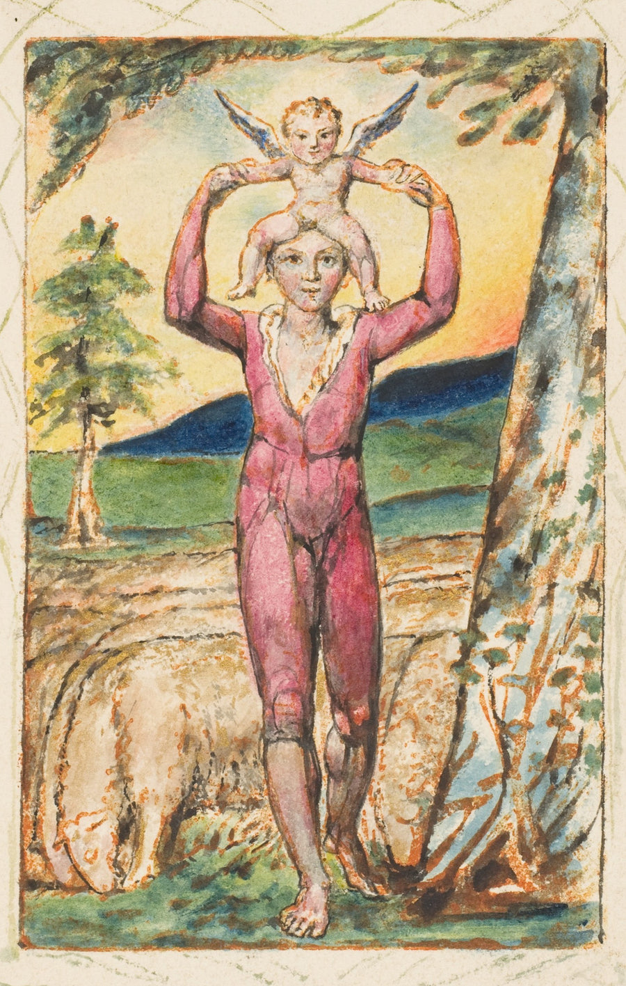 William Blake — Songs of Experience: Frontispiece | Art Print shown to scale on a wall above a sofa