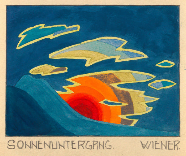Karl Wiener — Sonnenuntergang (Sunset behind a Teal Hill) | Modernist Landscape Print