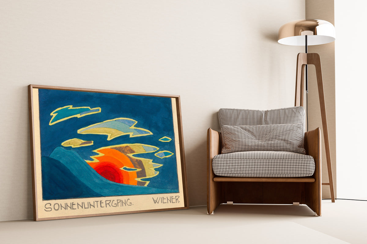 Karl Wiener — Sonnenuntergang (Sunset behind a Teal Hill) | Modernist Landscape Print