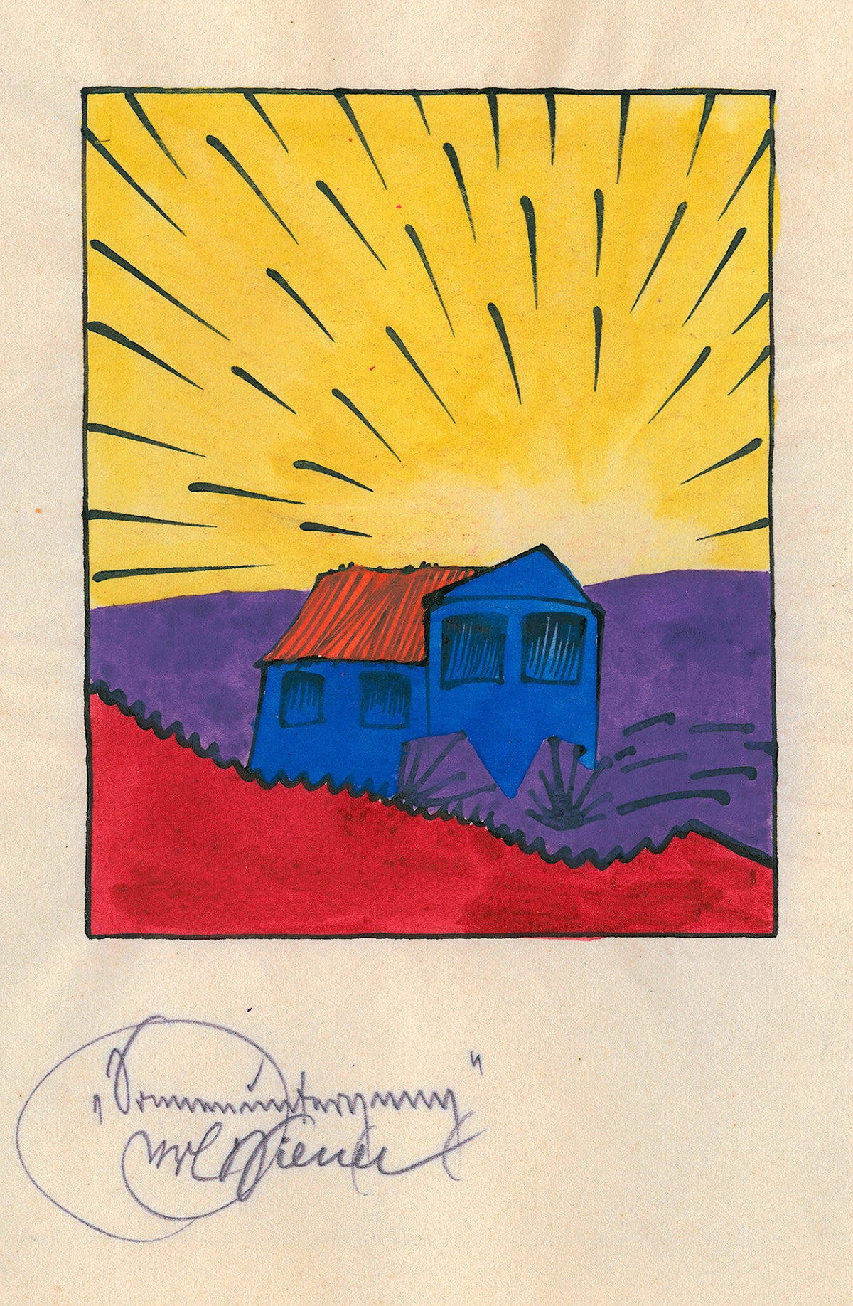 Karl Wiener — Sonnenuntergang (Sunset with a Blue House) | Modernist Landscape Print