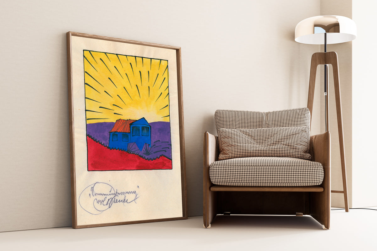 Karl Wiener — Sonnenuntergang (Sunset with a Blue House) | Modernist Landscape Print