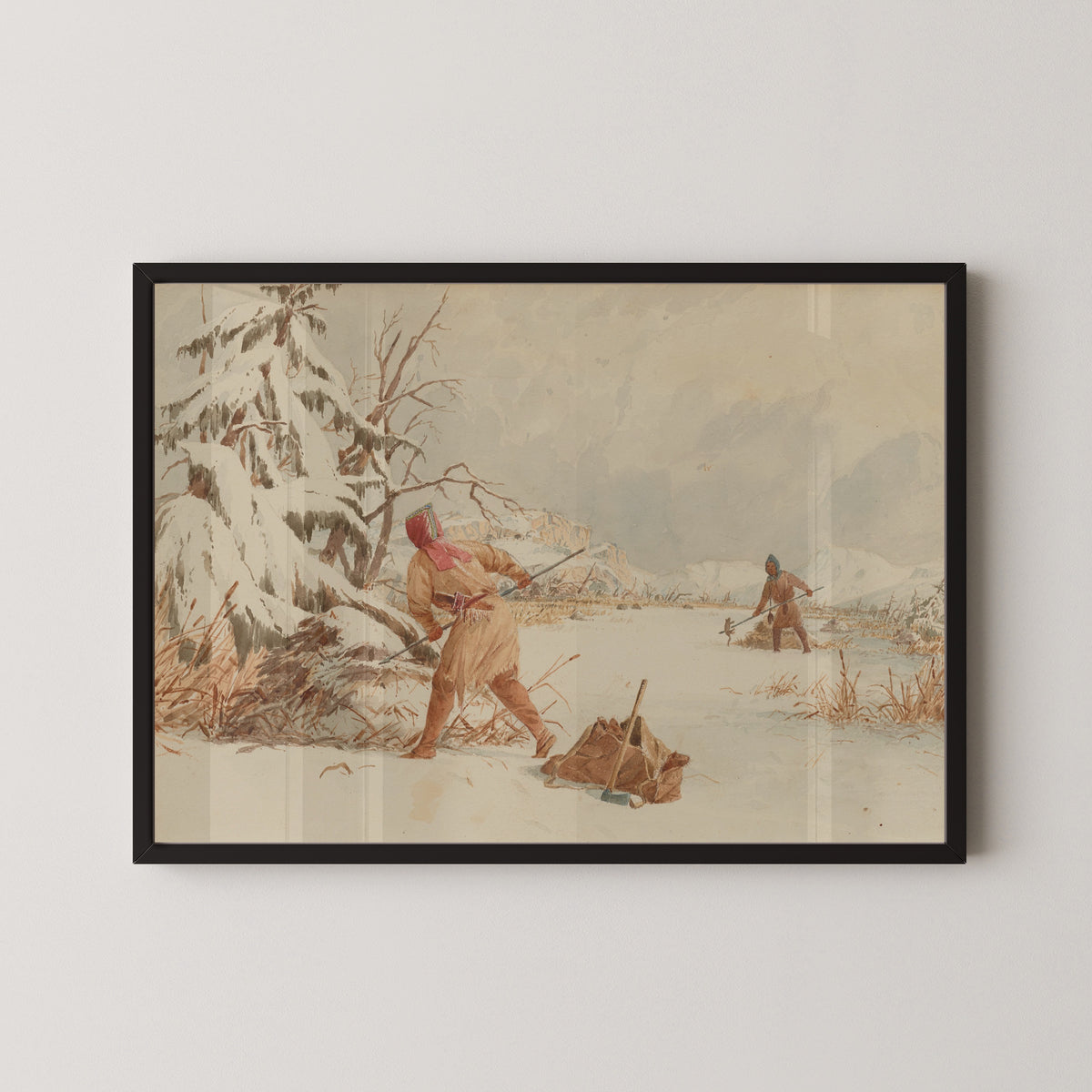 Seth Eastman — Spearing Muskrats in Winter | Western Art Print