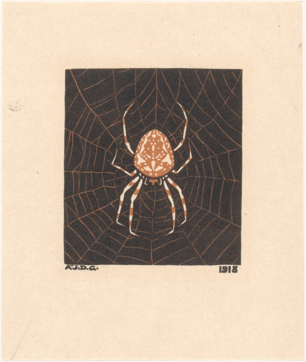 Julie de Graag — Spider in web | Woodcut Print