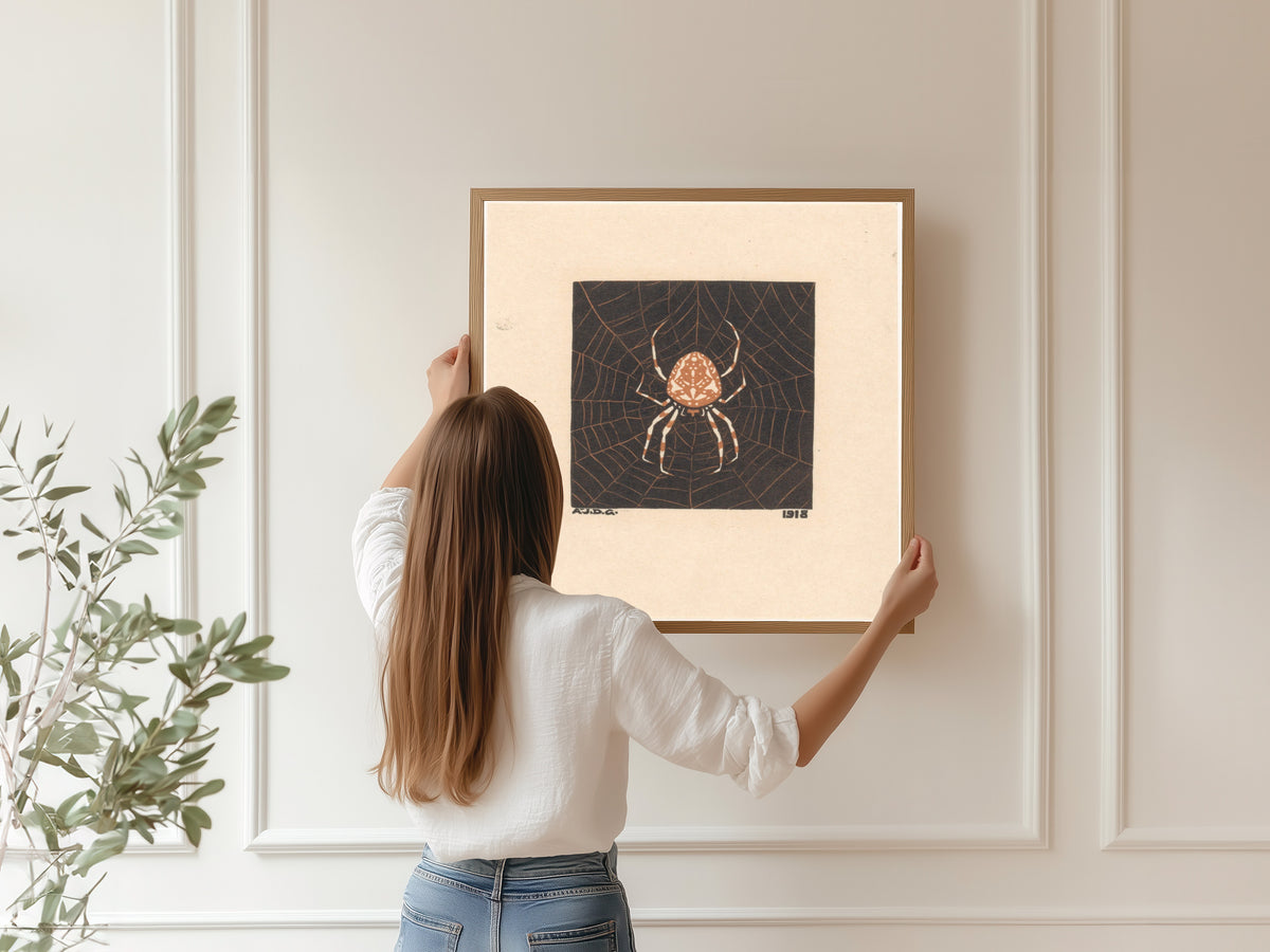 Julie de Graag — Spider in web | Woodcut Print