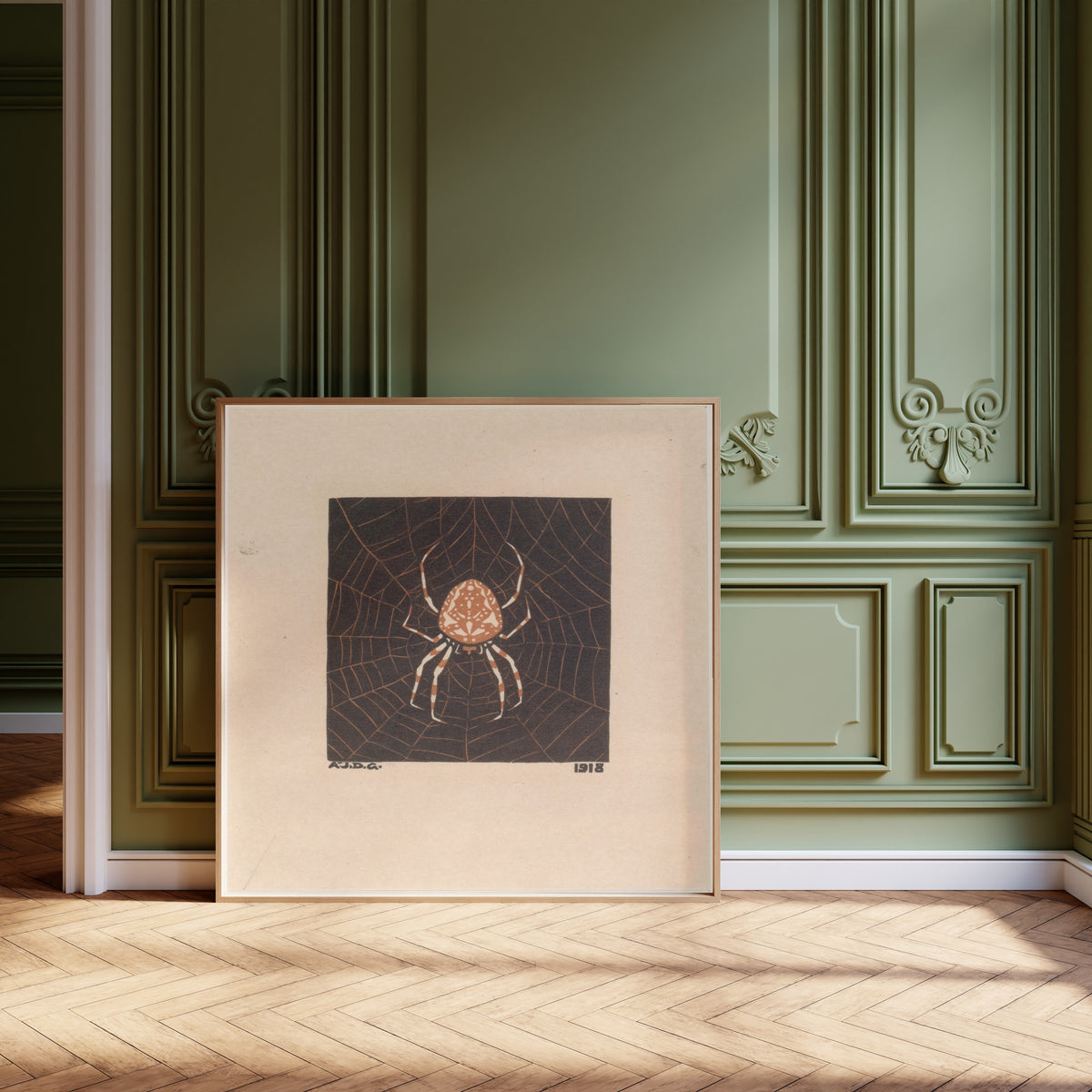 Julie de Graag — Spider in web | Woodcut Print