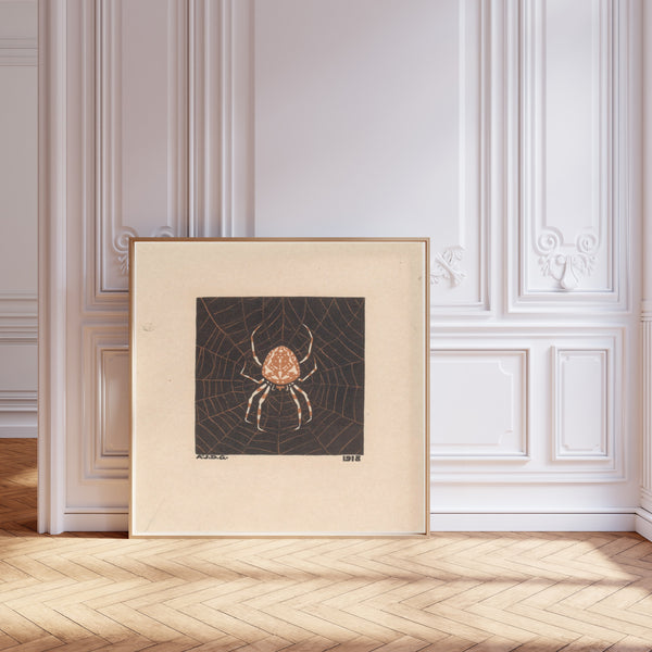 Julie de Graag — Spider in web | Woodcut Print