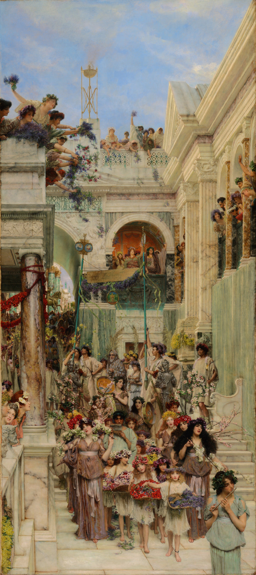Lawrence Alma-Tadema — Spring | Art Print shown to scale on a wall above a sofa