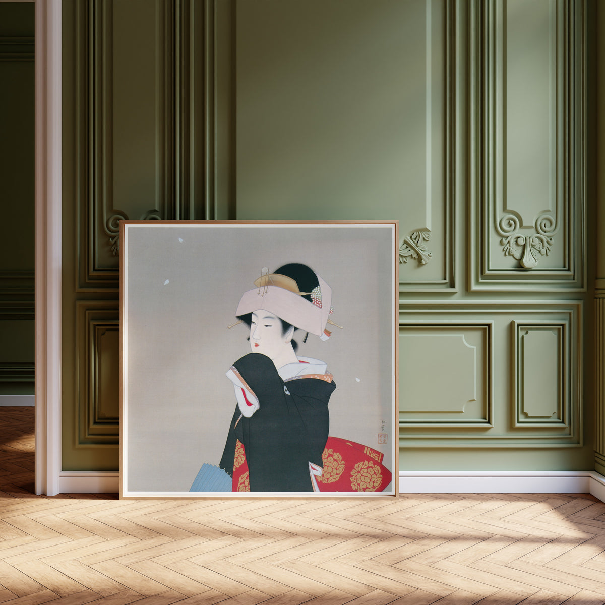 Spring by Uemura Shōen — shown framed on a wall