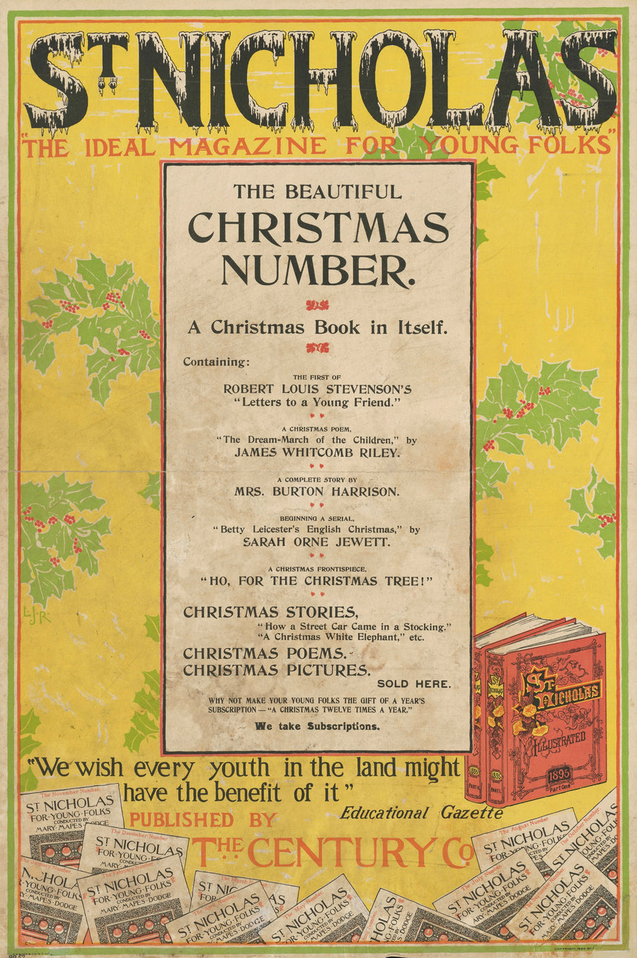 Louis Rhead — St. Nicholas, The Beautiful Christmas Number, 1895 | Vintage Christmas Print shown to scale on a wall above a sofa