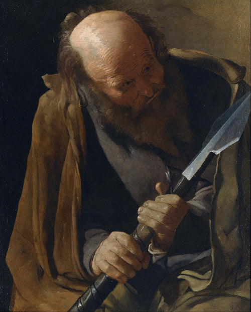 St. Thomas by Georges de La Tour — A weathered old man clutches a spear in raking light