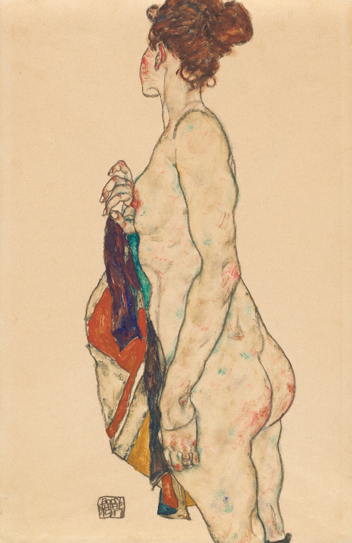 Egon Schiele — Standing Nude with a Patterned Robe | Expressionist Fine Art Print