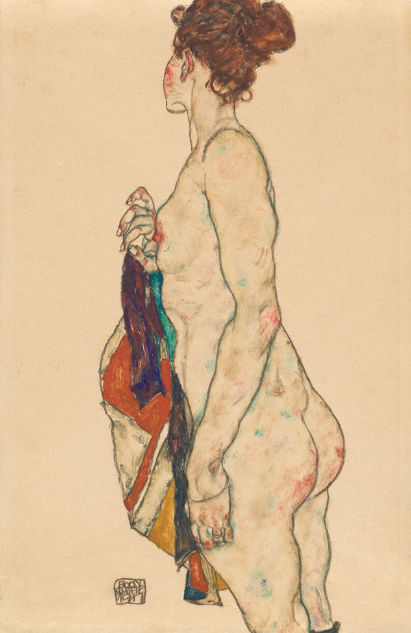 Egon Schiele — Standing Nude with a Patterned Robe | Expressionist Fine Art Print